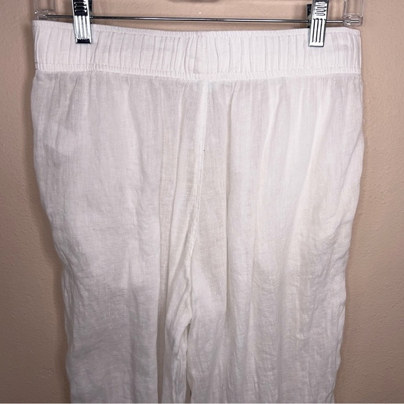 Medium Cynthia Rowley Pure Linen Pants White Wide Leg Drawstring Waist Neutral - Picture 8 of 11